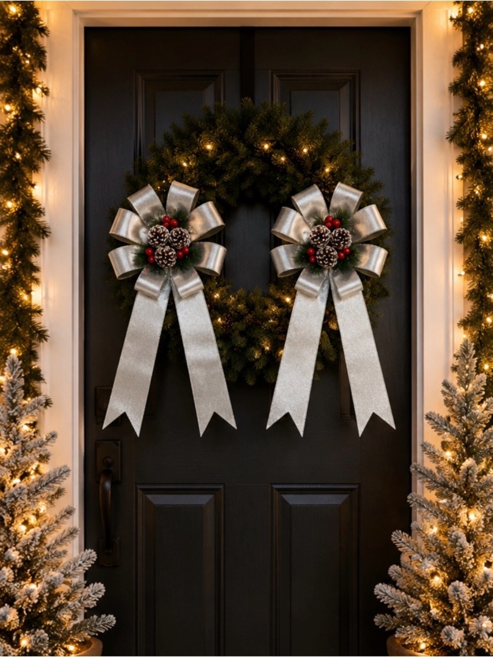 Set of 2 Silver Christmas Decorative Holiday Bows - Picture 2 of 6